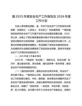 镇2025年度安全生产工作报告及2026年度工作计划