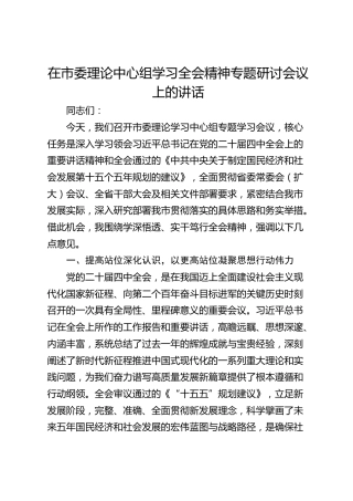 在市委理论中心组学习贯彻党的二十届四中全会精神专题研讨会议上的讲话