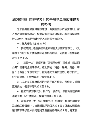 城郊街道社区班子及社区干部党风廉政建设考核办法