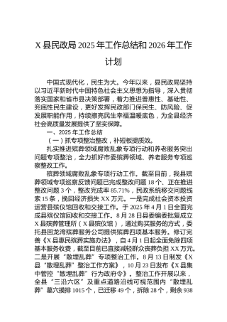 X县民政局2025年工作总结和2026年工作计划
