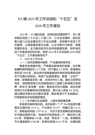 XX镇2025年工作总结和“十五五”及2026年工作谋划
