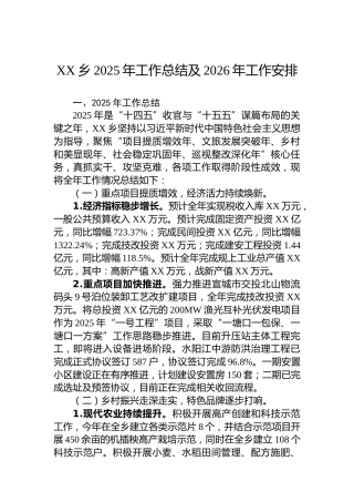 XX乡2025年工作总结及2026年工作安排