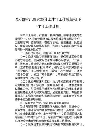 XX县审计局2025年上半年工作总结和下半年工作计划
