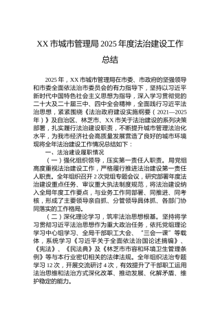 XX市城市管理局2025年度法治建设工作总结