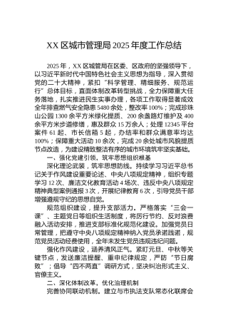 XX区城市管理局2025年度工作总结