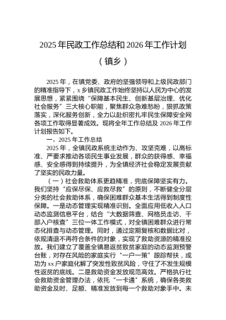 2025年民政工作总结和2026年工作计划（镇乡）