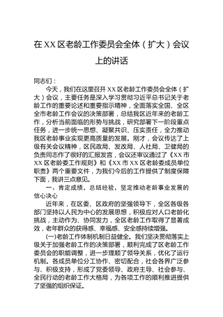 在XX区老龄工作委员会全体（扩大）会议上的讲话