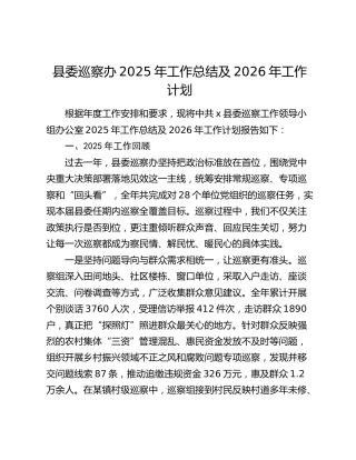 县委巡察办2025年工作总结及2026年工作计划（2）