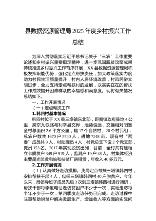 县数据资源管理局2025年度乡村振兴工作总结