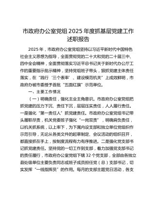 市政府办公室党组2025年度抓基层党建工作述职报告
