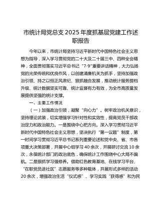 市统计局党总支2025年度抓基层党建工作述职报告
