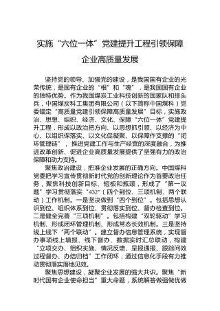实施“六位一体”党建提升工程引领保障企业高质量发展