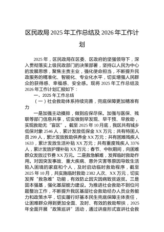 区民政局2025年工作总结及2026年工作计划