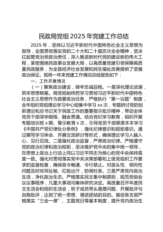 民政局党组2025年党建工作总结