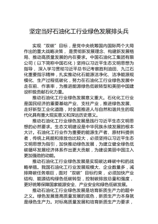 坚定当好石油化工行业绿色发展排头兵