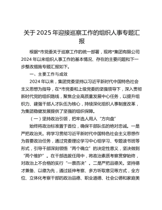 关于2025年迎接巡察工作的组织人事专题汇报