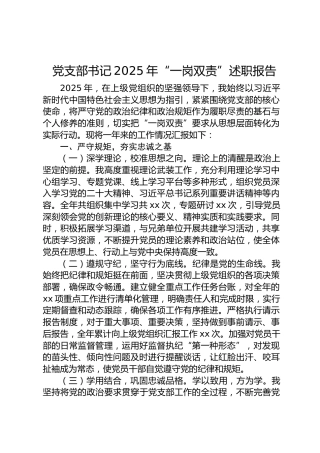 党支部书记2025年“一岗双责”述职报告