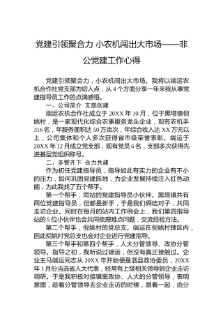 党建引领聚合力小农机闯出大市场——非公党建工作心得