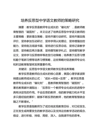 培养反思型中学语文教师的培养策略