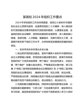 高校2024年组织工作要点（学校）