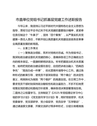 市直单位党组书记2025年抓党建工作述职报告3400字