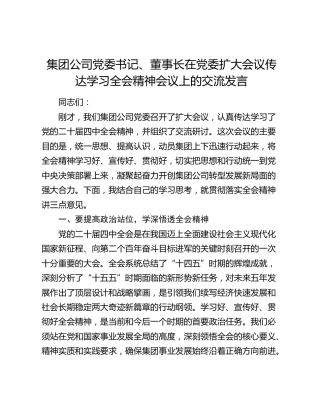 集团公司党委书记、董事长在党委扩大会议传达学习四中全会精神会议上的交流发言