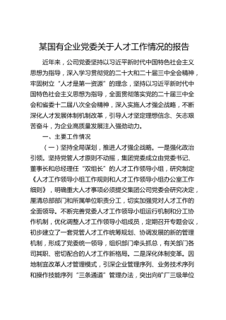国企公司人才工作情况总结报告