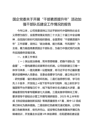 国企公司开展“干部素质提升年”活动加强干部队伍建设工作情况总结报告