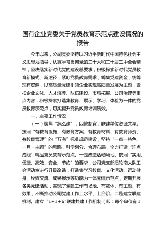 国企公司党员教育示范点建设情况总结报告