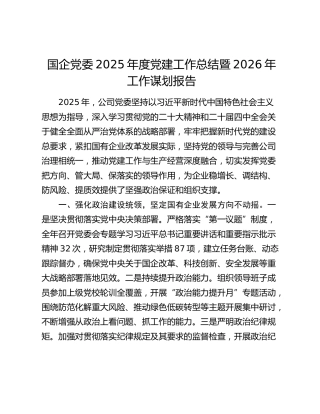 国企党委2025年度党建工作总结暨2026年工作谋划报告