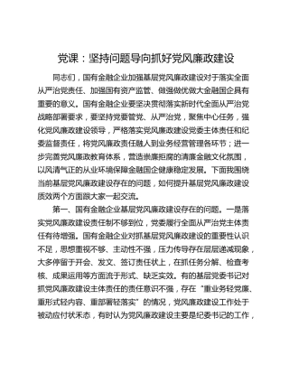 党课：坚持问题导向  抓好党风廉政建设（金融公司）