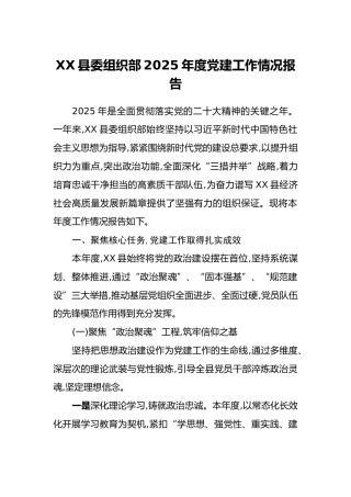 XX县委组织部2025年度党建工作情况报告(1)