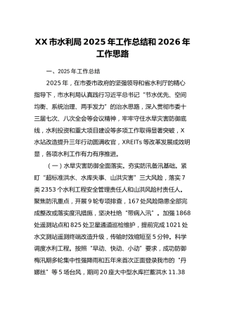 XX市水利局2025年工作总结和2026年工作思路