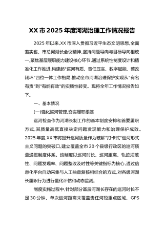 XX市2025年度河湖治理工作情况报告