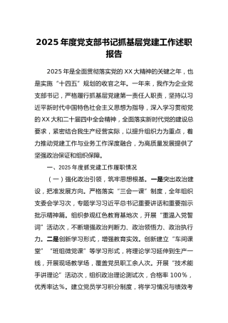 2025年度党支部书记抓基层党建工作述职报告（2）