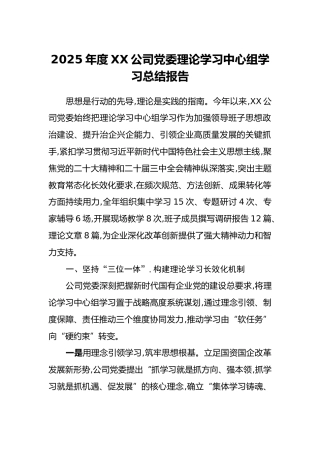 2025年度XX公司党委理论学习中心组学习总结报告