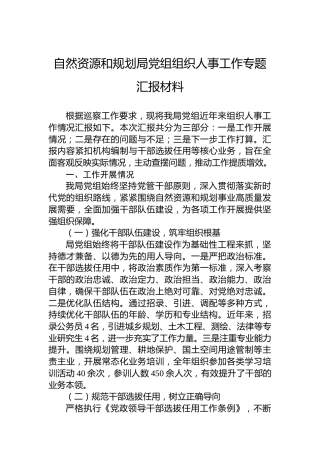 自然资源和规划局党组组织人事工作专题汇报材料