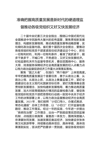 准确把握高质量发展是新时代的硬道理监督推动各级党组织又好又快发展经济