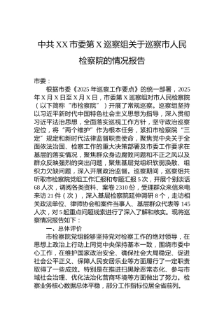 中共XX市委第X巡察组关于巡察市人民检察院的情况报告