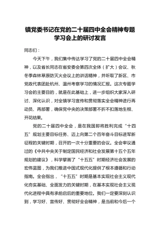 镇党委书记在党的二十届四中全会精神专题学习会上的研讨发言