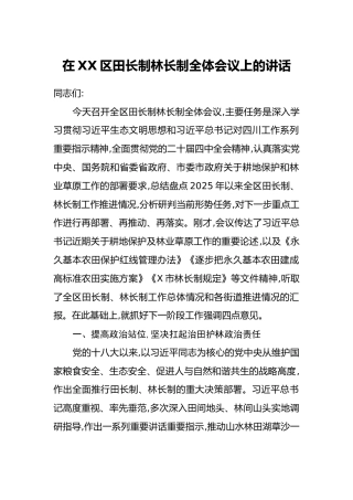 在XX区田长制林长制全体会议上的讲话（2）