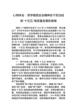 心得体会：深学细悟四中全会精神实干担当绘就十五五高质量发展新画卷