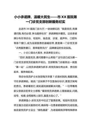 小小承诺牌、温暖大民生——市XX医院第一门诊党支部创新服务纪实