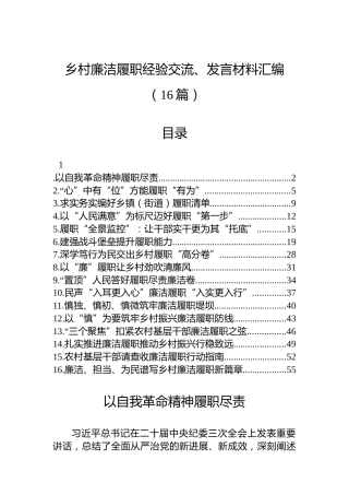 乡村廉洁履职经验交流、发言材料汇编（16篇）