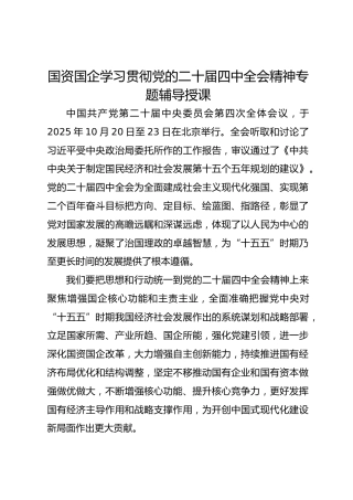 国资国企系统学习贯彻党的二十届四中全会精神专题辅导授课