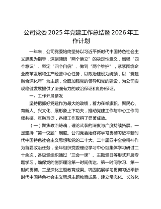 公司党委2025年党建工作总结暨2026年工作计划