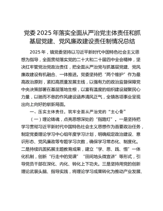 党委2025年落实全面从严治党主体责任和抓基层党建、党风廉政建设责任制情况总结