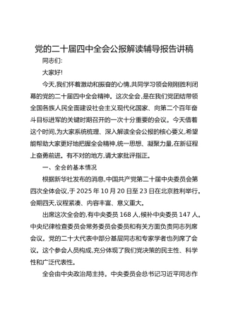 党的二十届四中全会公报解读辅导报告讲稿