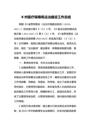 X州医疗保障局法治建设工作总结