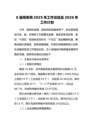 X县商务局2025年工作总结及2026年工作计划